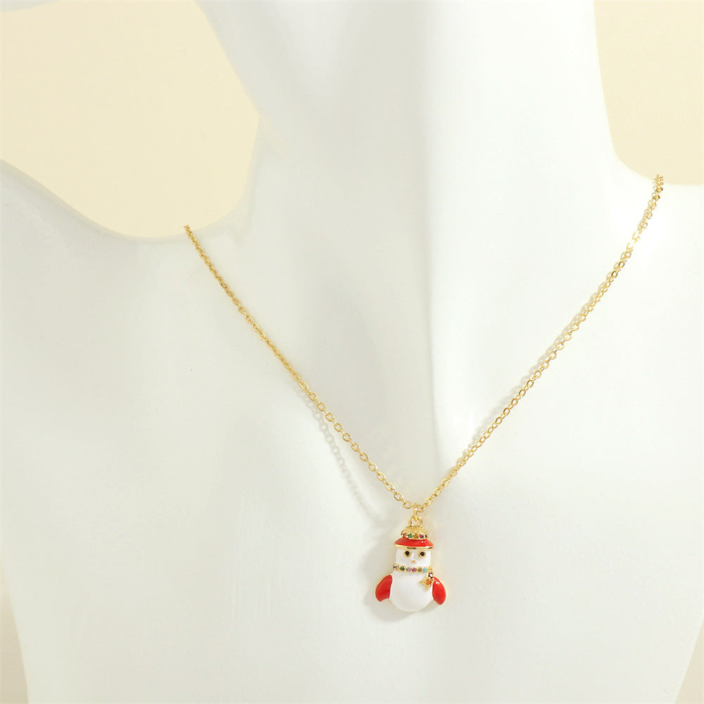 Christmas Tree Santa Claus Elk Snowman Oil-drop Necklace With Colored Rhinestones Ins Festival Clavicle Chain Necklace For Women Jewelry - Rokkaku 18 online shop