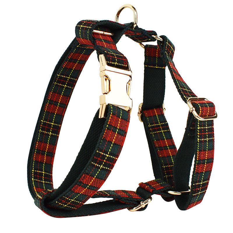 Christmas Pet Collar Plaid With Green Background Dog Rope Leash Suit - Rokkaku 18 online shop