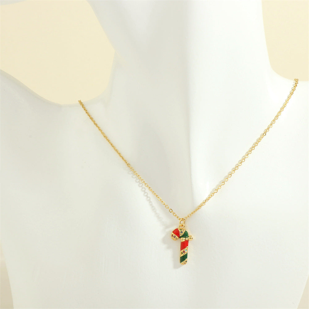 Christmas Tree Santa Claus Elk Snowman Oil-drop Necklace With Colored Rhinestones Ins Festival Clavicle Chain Necklace For Women Jewelry - Rokkaku 18 online shop