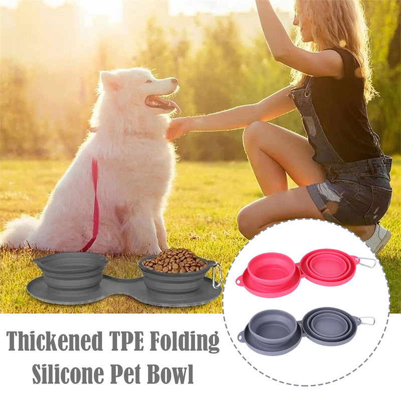 Rubber Foldable Double Bowl Pet Feeding Bowl Pets Supplies Dog Cat Bowls - Rokkaku 18 online shop