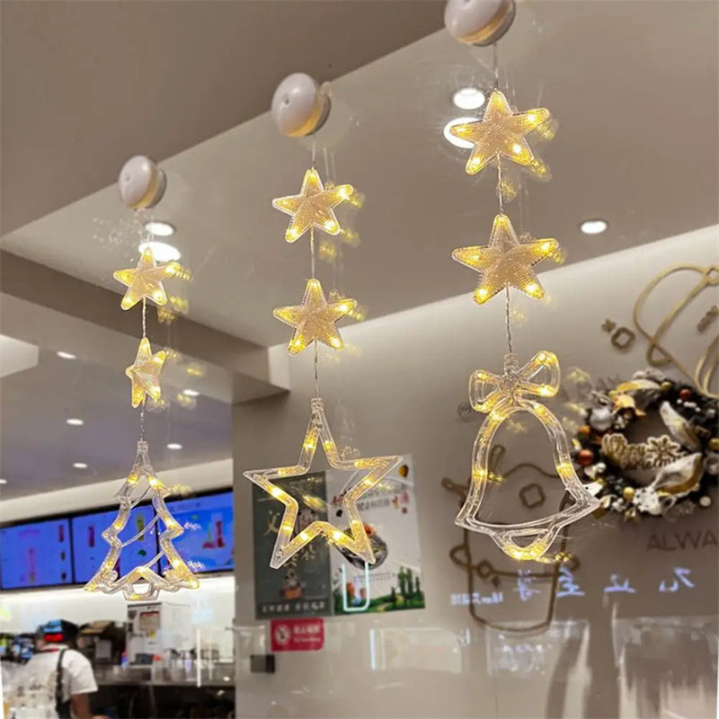 Christmas 3pcs LED Light Star Xmas Tree Hanging Sucker Lamp Window Ornaments Decoration For Home Xmas Navidad New Year Decor Christmas Decorations - Rokkaku 18 online shop