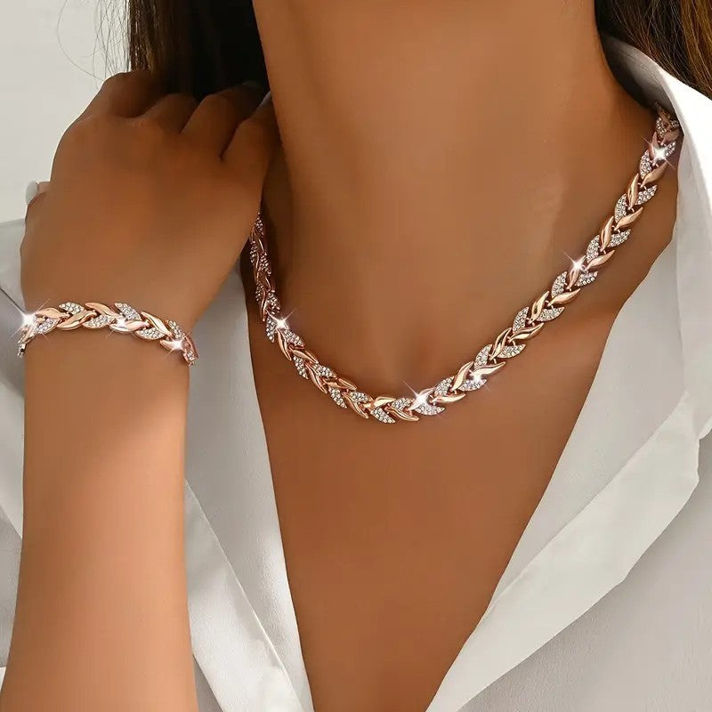 Women's Personality Affordable Luxury Willow Leaf Diamond Bracelet Necklace - Rokkaku 18 online shop