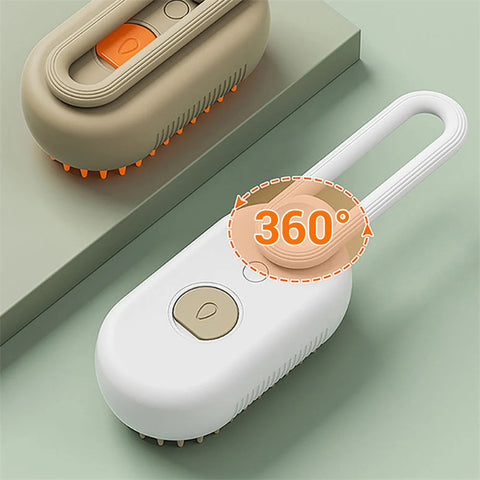 CJ electric pet grooming brush in white and beige with 360 degree rotation feature