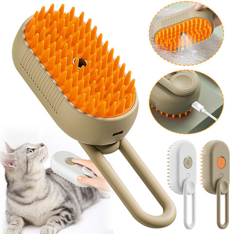 CJ electric pet grooming brush with orange silicone bristles and rechargeable USB for easy pet hair care