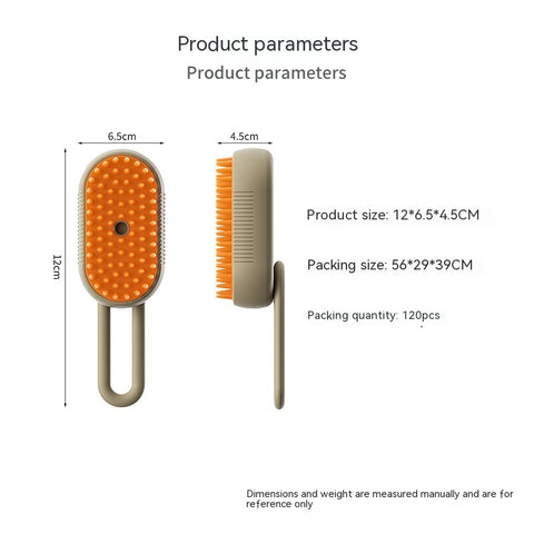 CJ electric pet grooming brush with orange bristles and ergonomic handle measuring 12 by 6.5 centimeters