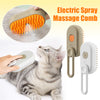 CJ electric pet grooming brush with spray function used to groom and massage a gray tabby cat