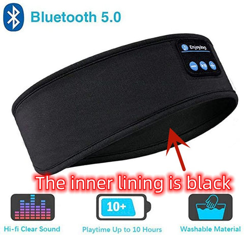 Wireless Bluetooth sleep headphones with black inner lining featuring Bluetooth 5.0 and washable material