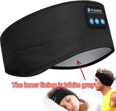 CJ wireless Bluetooth sleep headphones black sleep headband with white grey inner lining and control buttons