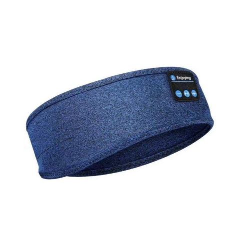 CJ wireless Bluetooth sleep headphones in blue fabric with built-in control buttons