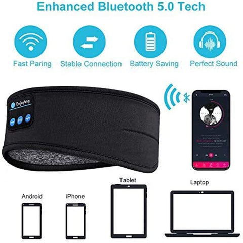 CJ wireless Bluetooth sleep headphones black headband with Bluetooth 5.0 compatible with Android iPhone tablet laptop
