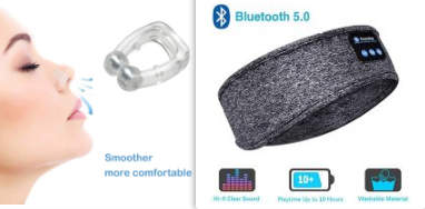 CJ wireless Bluetooth sleep headphones in gray fabric band with Bluetooth 5.0 technology and comfortable fit