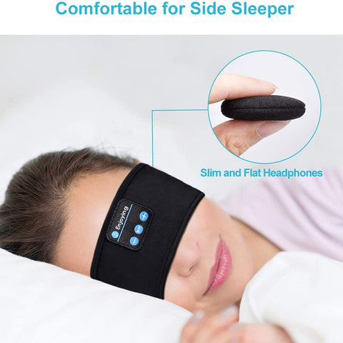 CJ wireless Bluetooth sleep headphones slim and flat design worn comfortably by side sleeper