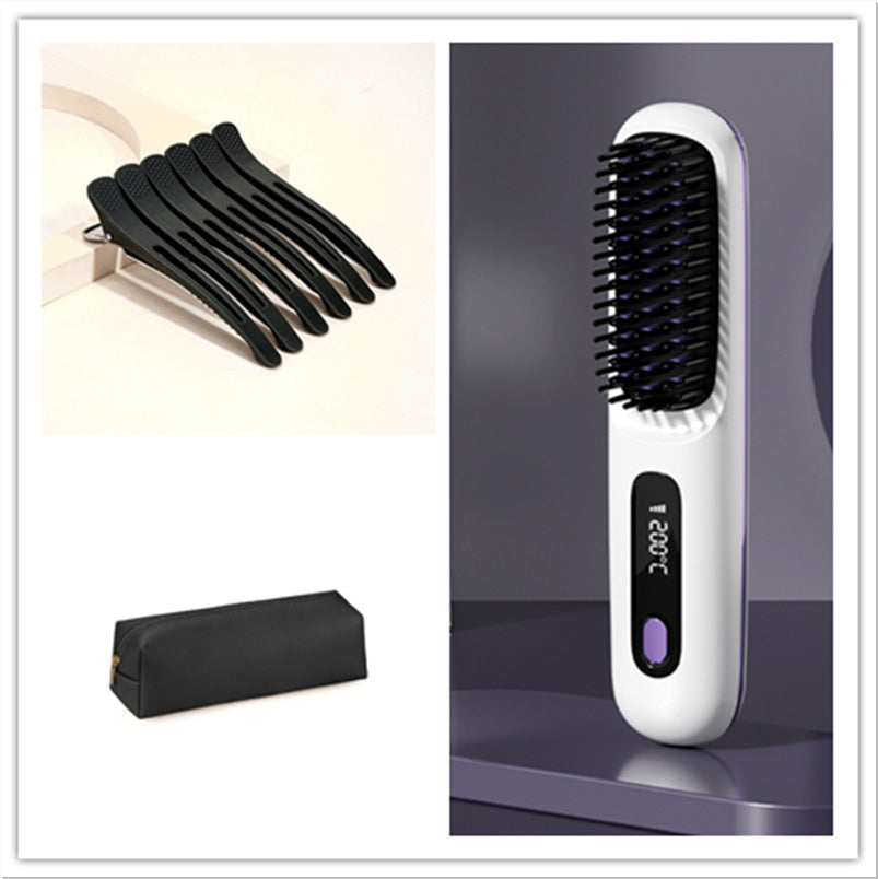 2 In 1 Straight Hair Comb Wireless Hair Straightener Brush Hair Fast Heating Portable Hot Curler USB Charging - Rokkaku 18 online shop