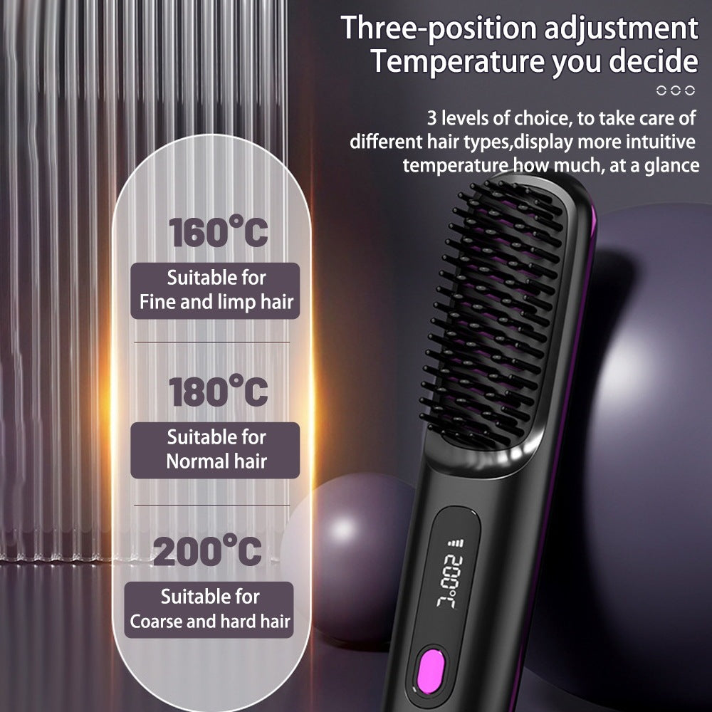 2 In 1 Straight Hair Comb Wireless Hair Straightener Brush Hair Fast Heating Portable Hot Curler USB Charging - Rokkaku 18 online shop