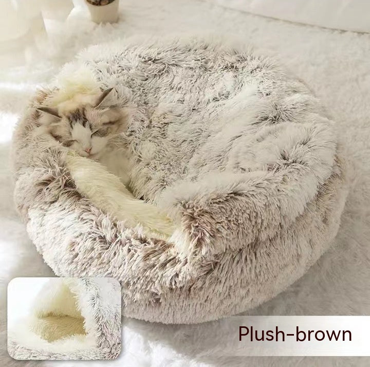 2 In 1 Dog And Cat Bed Pet Winter Bed Round Plush Warm Bed House Soft Long Plush Pets Bed Pet Products - Rokkaku 18 online shop