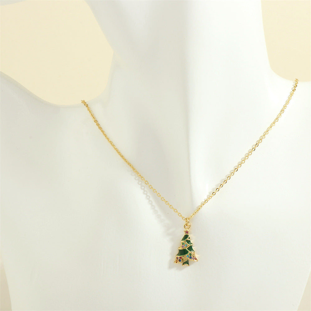 Christmas Tree Santa Claus Elk Snowman Oil-drop Necklace With Colored Rhinestones Ins Festival Clavicle Chain Necklace For Women Jewelry - Rokkaku 18 online shop