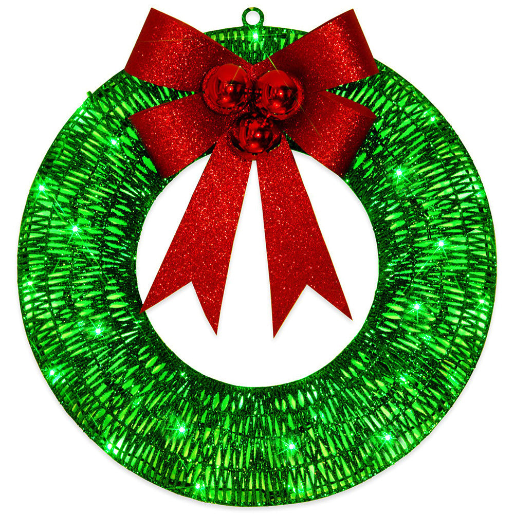 Christmas Garland 50CM Luminous LED Warm Light Metal Luminous Wreath With Big Bowknot Christmas Front Door Home Holiday Party Door Hanging Decor - Rokkaku 18 online shop