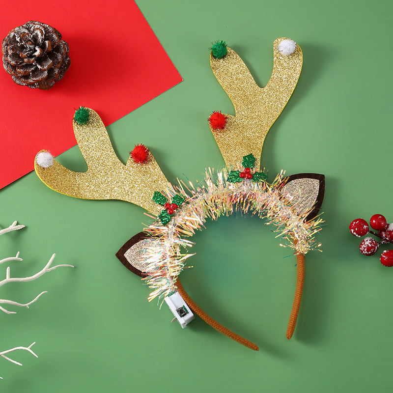 IPC Christmas Hair Band Glowing Headband Xmas Tree Snowflake Hair Band Deer Horn Light Flashing Headwear Merry Christmas Gift - Rokkaku 18 online shop