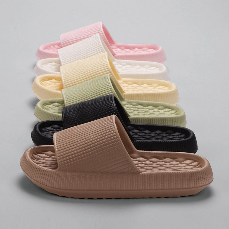 Summer EVA Slippers Solid Color Rhombus Stripe Anti-slip Slippers New Women's Home Shoes - Rokkaku 18 online shop