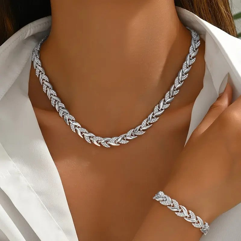 Women's Personality Affordable Luxury Willow Leaf Diamond Bracelet Necklace - Rokkaku 18 online shop
