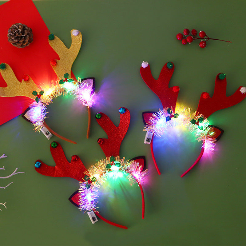IPC Christmas Hair Band Glowing Headband Xmas Tree Snowflake Hair Band Deer Horn Light Flashing Headwear Merry Christmas Gift - Rokkaku 18 online shop
