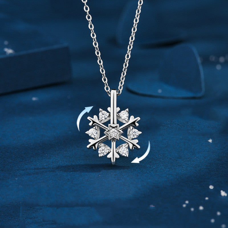 Rotatable 925 Silver Snowflake Necklace Women Luxury Niche Design Shiny Rhinestone Jewelry Autumn And Winter Birthday Gift For Friends - Rokkaku 18 online shop