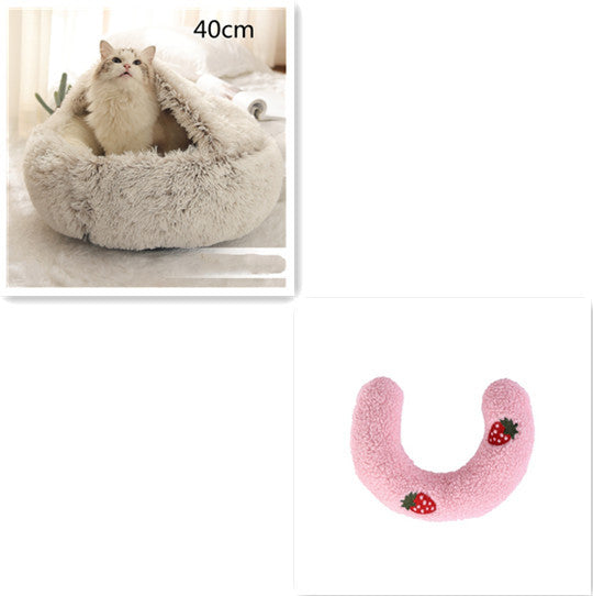 2 In 1 Dog And Cat Bed Pet Winter Bed Round Plush Warm Bed House Soft Long Plush Pets Bed Pet Products - Rokkaku 18 online shop