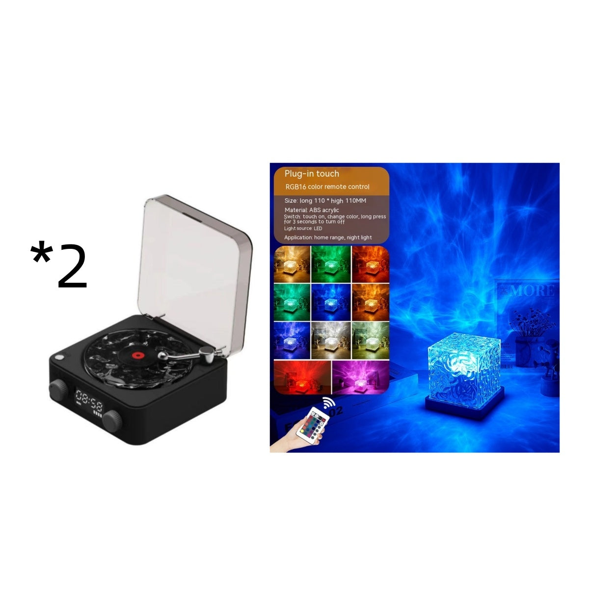 Retro Turntable Speaker Wireless Bluetooth-compatible 5.0 Vinyl Record Player Stereo Sound With White Noise RGB Projection Lamp Effect - Rokkaku 18 online shop