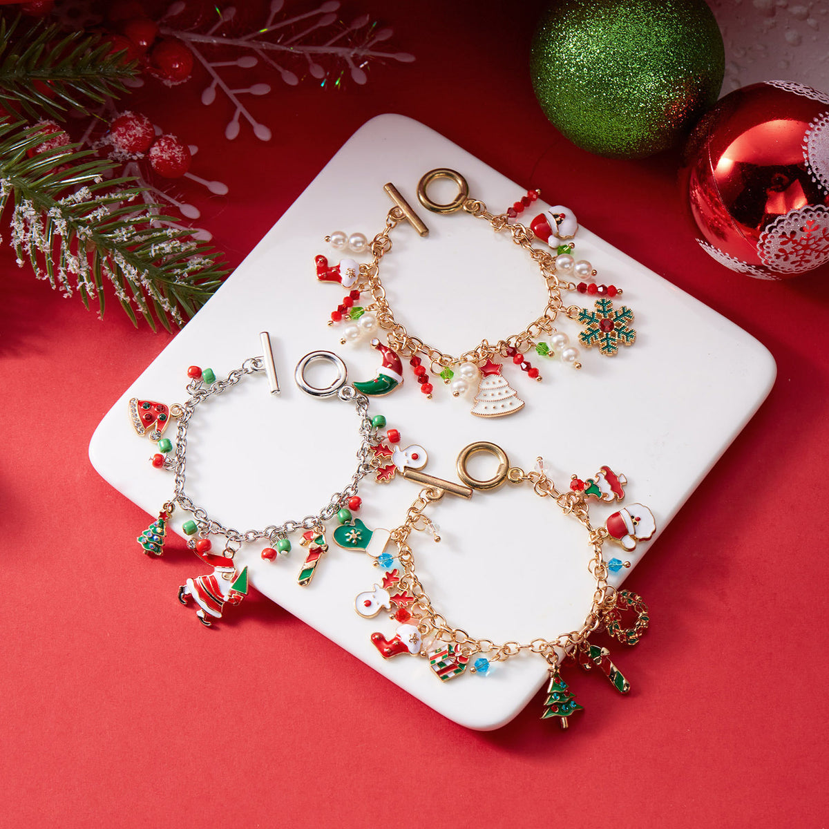 Personalized Christmas Bracelet Christmas Tree Santa Claus Pendant Bracelet For Women Jewelry - Rokkaku 18 online shop