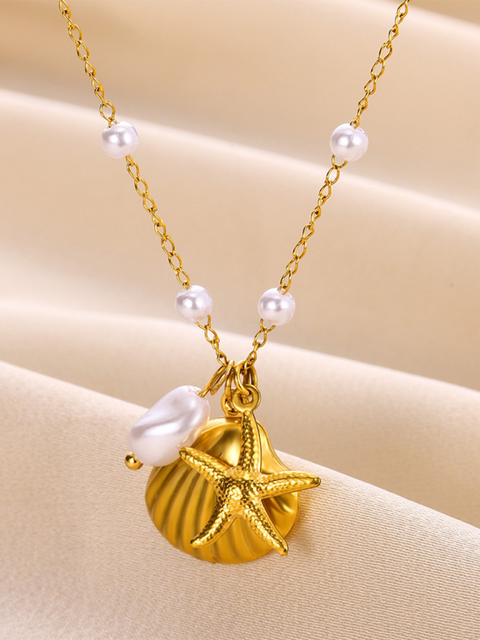 New Shell Starfish Scallop Pearl Necklace Jewelry - Rokkaku 18 online shop