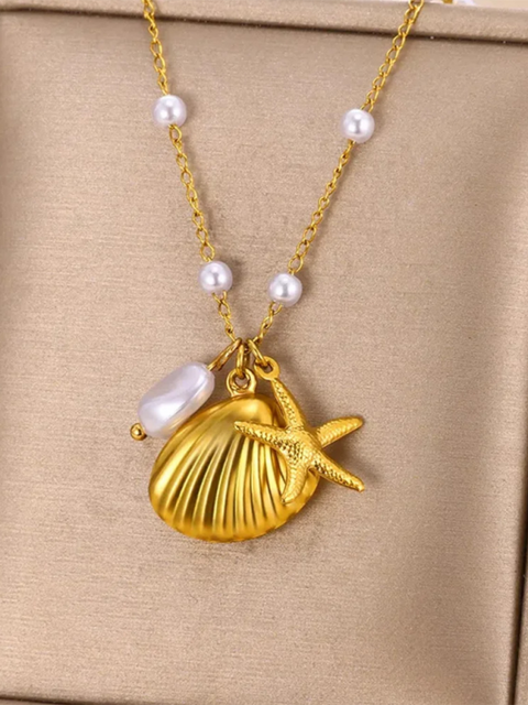 New Shell Starfish Scallop Pearl Necklace Jewelry - Rokkaku 18 online shop