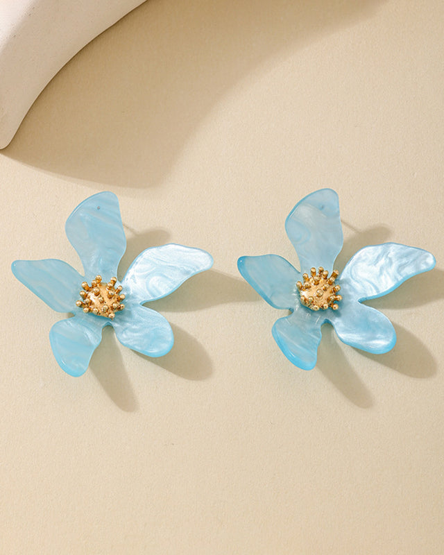 Fashionable cute girl candy color acrylic flower irregular five petal flower earrings seaside vacation - Rokkaku 18 online shop