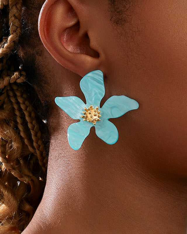 Fashionable cute girl candy color acrylic flower irregular five petal flower earrings seaside vacation - Rokkaku 18 online shop