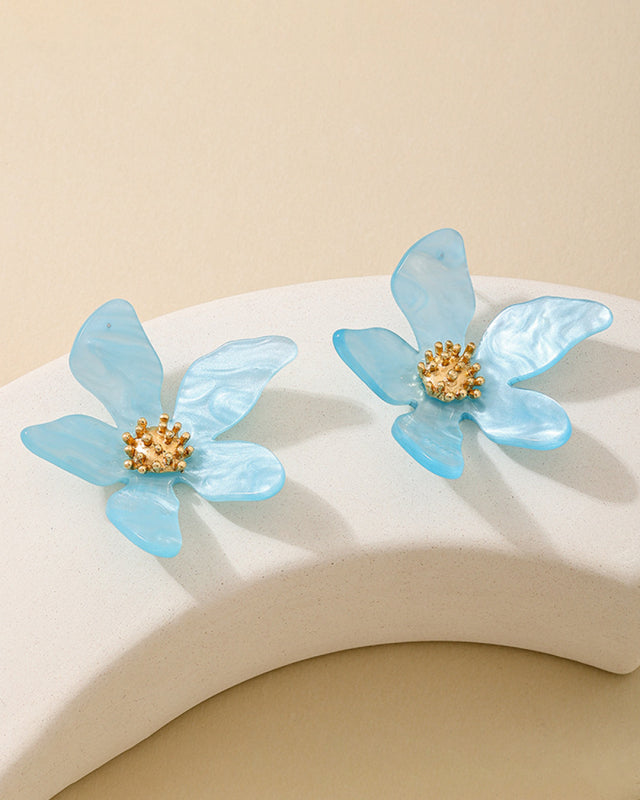 Fashionable cute girl candy color acrylic flower irregular five petal flower earrings seaside vacation - Rokkaku 18 online shop