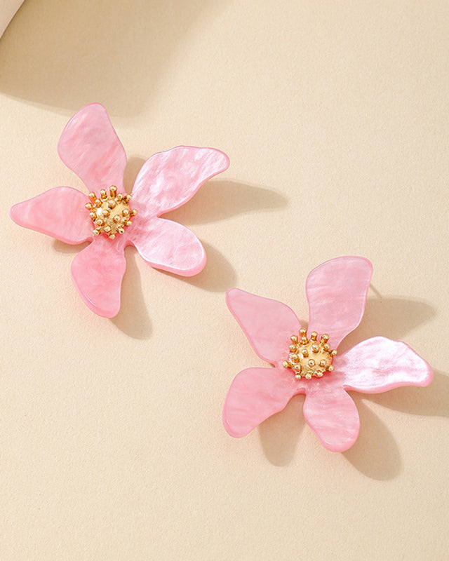 Fashionable cute girl candy color acrylic flower irregular five petal flower earrings seaside vacation - Rokkaku 18 online shop