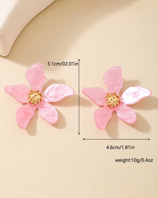 Fashionable cute girl candy color acrylic flower irregular five petal flower earrings seaside vacation - Rokkaku 18 online shop