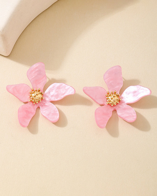 Fashionable cute girl candy color acrylic flower irregular five petal flower earrings seaside vacation - Rokkaku 18 online shop