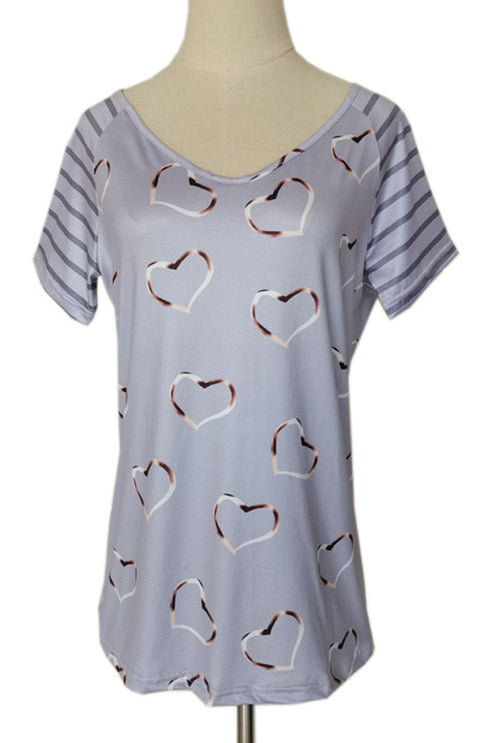 Heart Print Round Neck Short Sleeve Top