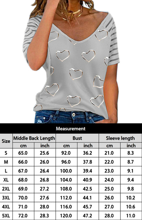 Heart Print Round Neck Short Sleeve Top