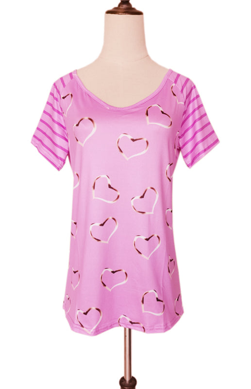 Heart Print Round Neck Short Sleeve Top