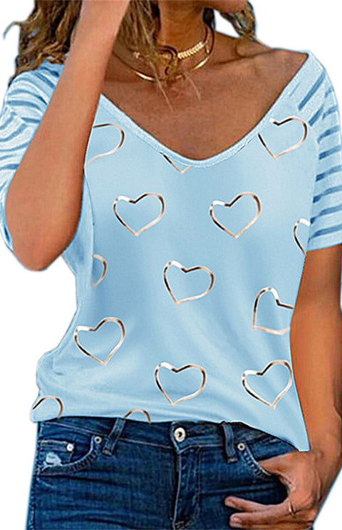 Heart Print Round Neck Short Sleeve Top