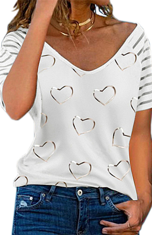 Heart Print Round Neck Short Sleeve Top