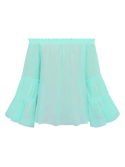 Women's  Slub Cotton Women's Flared Sleeve One-Line Neck Sexy Top