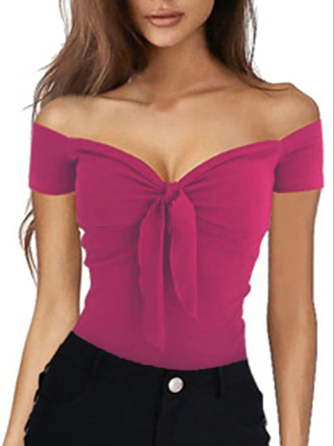 V Neck Beach Party Sexy Slim Short Sleeve T-Shirt