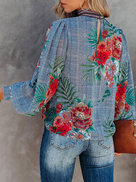 Women's Printed Lantern Long Sleeve Loose Casual Shirt