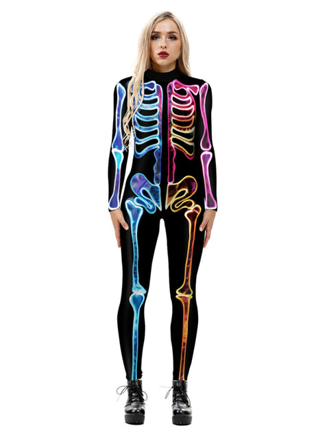 Halloween Skeleton Print Knit Jumpsuit