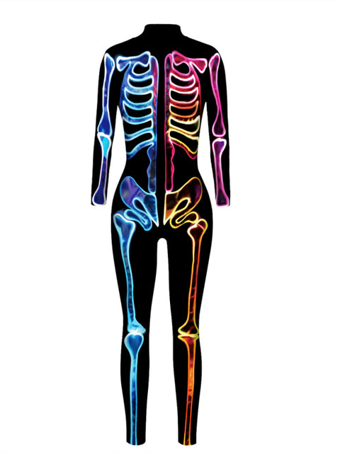 Halloween Skeleton Print Knit Jumpsuit
