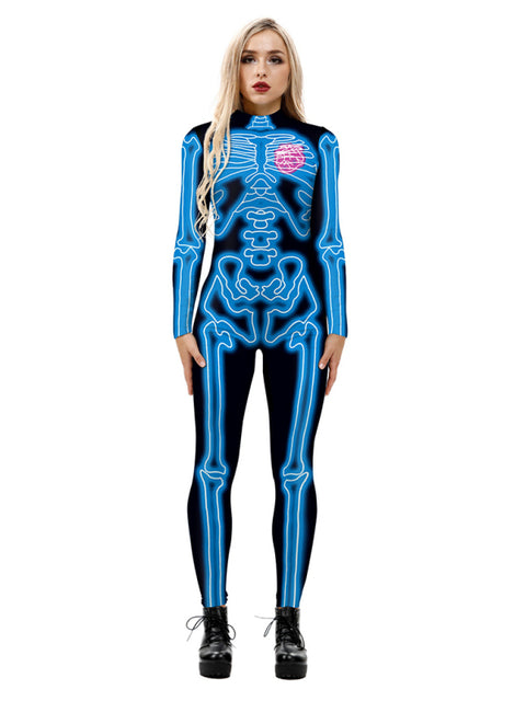 Women's Skeleton Print Long Sleeve Jumpsuit