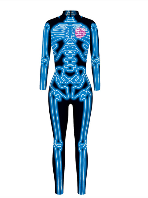 Women's Skeleton Print Long Sleeve Jumpsuit
