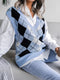 Women's diamond V-neck casual loose knit vest sweater